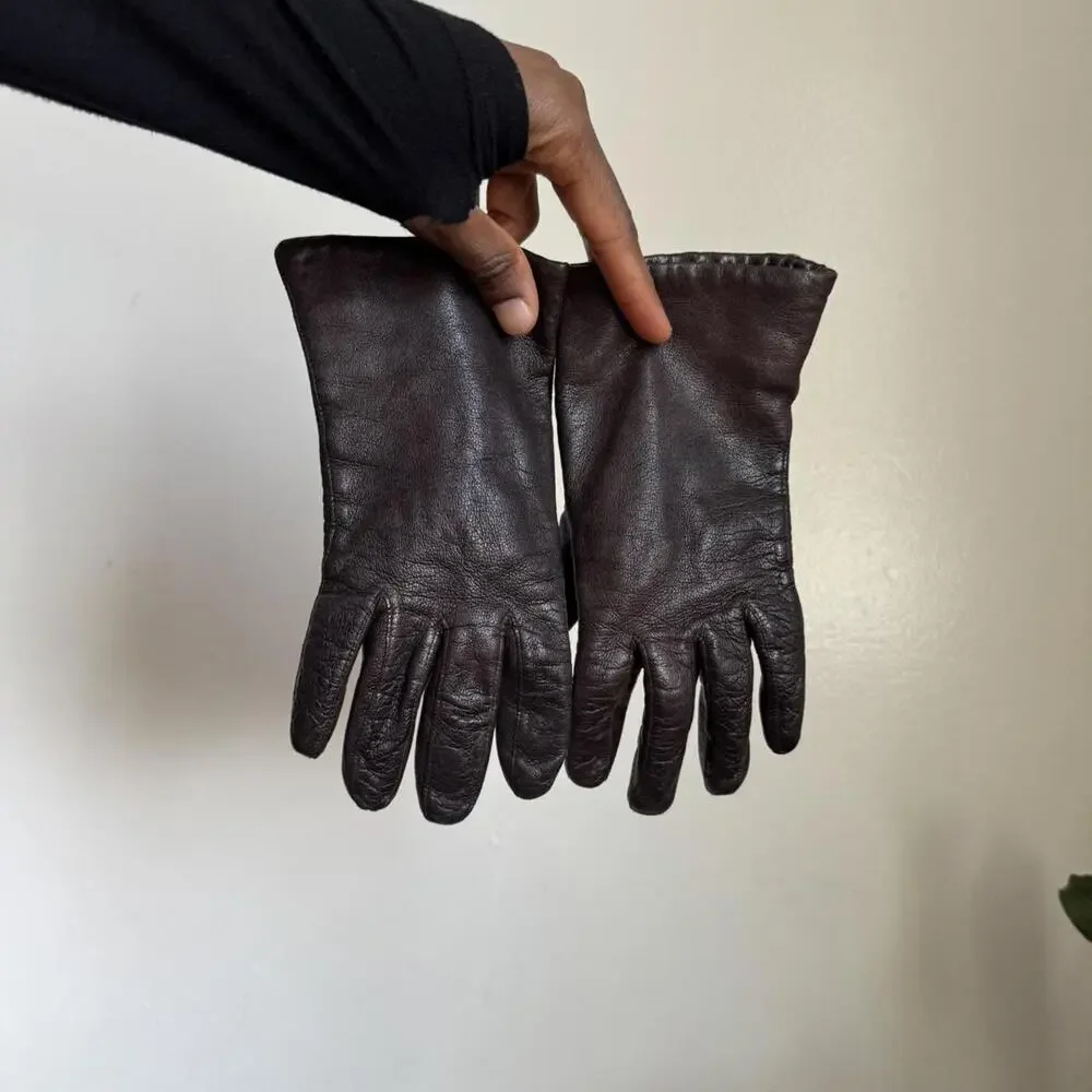 Vintage quiet Luxury brown Leather Gloves‎